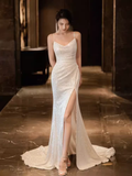 Niulatu Mermaid Straps Sequin White Long Prom Dress HZ1110