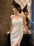 Niulatu Mermaid Straps Sequin White Long Prom Dress HZ1110