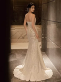 Niulatu Mermaid Straps Sequin White Long Prom Dress HZ1110