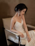 Niulatu Mermaid Straps Sequin White Long Prom Dress HZ1110