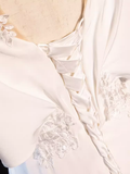 Niulatu A line Short Sleeves Lace White Long Prom Dress HZ1110