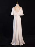 Niulatu A line Short Sleeves Lace White Long Prom Dress HZ1110