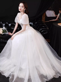 Niulatu A line Short Sleeves White Long Prom Dress HZ1110