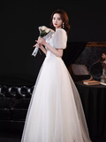 Niulatu A line Short Sleeves White Long Prom Dress HZ1110
