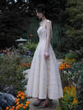 Niulatu A line Sleeveless White Lace Prom Dress HZ1110