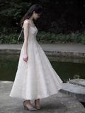 Niulatu A line Sleeveless White Lace Prom Dress HZ1110