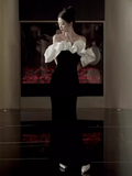Niulatu Mermaid Off The Shoulder Black Velvet Prom Dress HZ1110