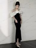 Niulatu Mermaid Off The Shoulder Black Velvet Prom Dress HZ1110