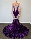 Niulatu Purple Mermaid Evening Dress With Lace Elegant Fishtail Black Girls Prom Dress Plus Size Formal Occasion Party Gowns HZ1007