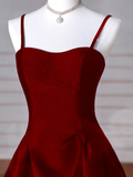 Niulatu Wine Red A-Line Straps Satin Long Burgundy Prom Dresses HZ1110