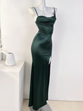 Niulatu Mermaid Sleeveless Green Satin Long Prom Dress HZ1110