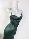 Niulatu Mermaid Sleeveless Green Satin Long Prom Dress HZ1110