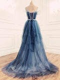 Niulatu Ball Gown Straps Long Tulle Blue Prom Dress HZ1110