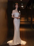 Niulatu Mermaid Off The Shoulder Slit Sequin Long Prom Dresses HZ1110