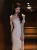 Niulatu Mermaid Off The Shoulder Slit Sequin Long Prom Dresses HZ1110