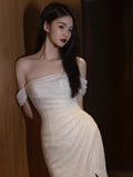 Niulatu Mermaid Off The Shoulder Slit Sequin Long Prom Dresses HZ1110