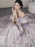 Niulatu A Line Off The Shoulder Lilac Long Prom Dresses HZ1110
