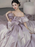 Niulatu A Line Off The Shoulder Lilac Long Prom Dresses HZ1110