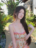 Niulatu Ball Gown Spaghetti Straps Pink Flowers Long Prom Dress HZ1110