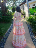 Niulatu Ball Gown Spaghetti Straps Pink Flowers Long Prom Dress HZ1110