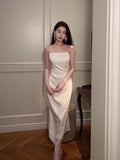 Niulatu Mermaid Sleeveless Straps White Long Prom Dress HZ1110