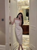 Niulatu Mermaid Sleeveless Straps White Long Prom Dress HZ1110