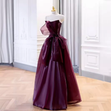 Niulatu Ball Gown Strapless Burgundy Organza Long Prom Dress HZ1110