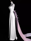 Niulatu A Line Strapless Satin Long Prom Dresses HZ1110