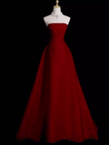 Niulatu A Line Strapless Sleeveless Burgundy Long Prom Dress HZ1110