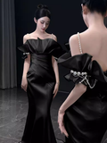 Niulatu Satin Long Mermaid Prom Dress Spaghetti Straps Party Dress HZ1110
