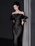 Niulatu Satin Long Mermaid Prom Dress Spaghetti Straps Party Dress HZ1110