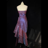 Niulatu High Low Straps Grape Ruffles Prom Dresses HZ1110