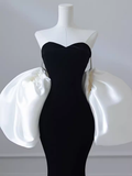 Niulatu Mermaid Strapless Black Velvet Long Prom Dresses HZ1110