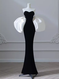 Niulatu Mermaid Strapless Black Velvet Long Prom Dresses HZ1110