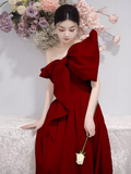 Niulatu A Line Strapless Red Satin Long Prom Dresses HZ1110