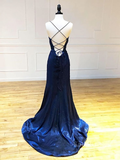 Niulatu Dark Navy Blue Long Prom Dresses Dark Navy Blue Formal Graduation Evening Dresses HZ1007