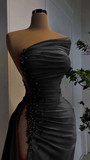 Niulatu Red Satin Long Evening Dress with High Slit HZ1007