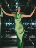 Niulatu Halter Green Backless Prom Dress Long Evening Dress HZ1007