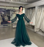 Niulatu Line Green Tulle Evening Dresses Formal Prom Dress Dubai Party Gown HZ1007