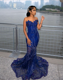 Niulatu Royal Blue Sequin Beaded Appliques Mermaid Prom Dress Evening Dress HZ0113
