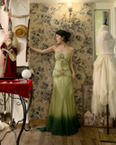 Niulatu Green Ombre A Line Spaghetti Straps Beaded Satin Prom Dress 16th Birthday Dress HZ0113