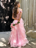 Niulatu Off Shoulder Fluffy Lace Appliques Floral Long Prom Dress Evening Dress HZ1007