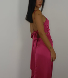 Niulatu Pink Sexy Sheath Long Prom Dress Backless Evening Gown HZ1007