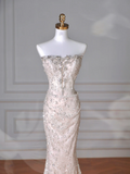 Niulatu Strapless Tulle Sequins Mermaid Prom Dress Long Evening Dress HZ1007