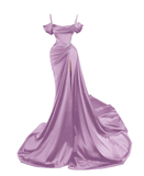 Niulatu Dark Green Satin Mermaid Prom Dresses 2025 Spaghetti Straps Pleats Seep Train Formal Evening Occasion Pageant Gowns HZ0113