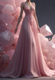 Niulatu Pink Appliques ALine Prom Dress Long Evening Dress HZ1007