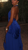 Niulatu Halter Backless Blue Long Prom Evening Dress HZ1007