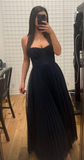 Niulatu Spaghetti Straps Pleated Tulle Green Midi Prom Dress A Line Evening Dress HZ1007