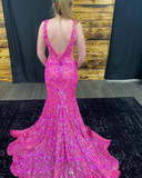 Niulatu Deep V Neck Mermaid Evening Dress Pink Formal Prom Dress HZ1007