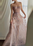 Niulatu Pink A-line Prom Dress Pink Evening Gown HZ1007